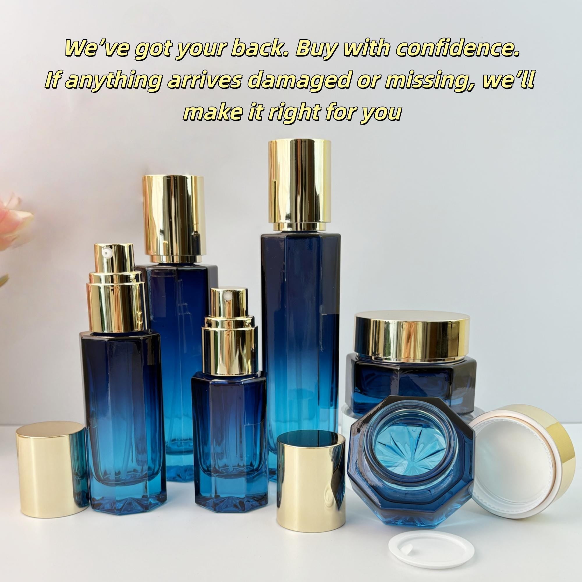 Blue Glass Cosmetic Container whit Gold Cap