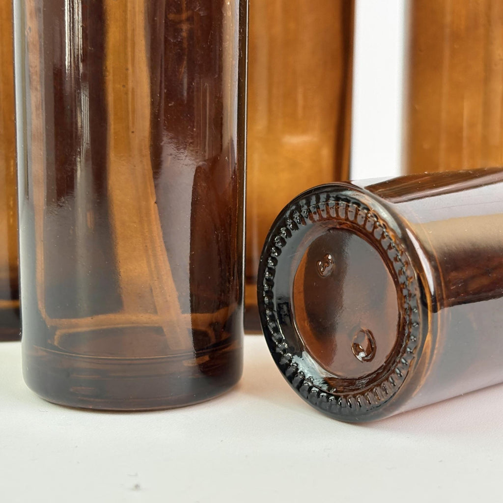 Amber Glass Bottle with Bamboo Collar Spray Lotion Pump Dropper