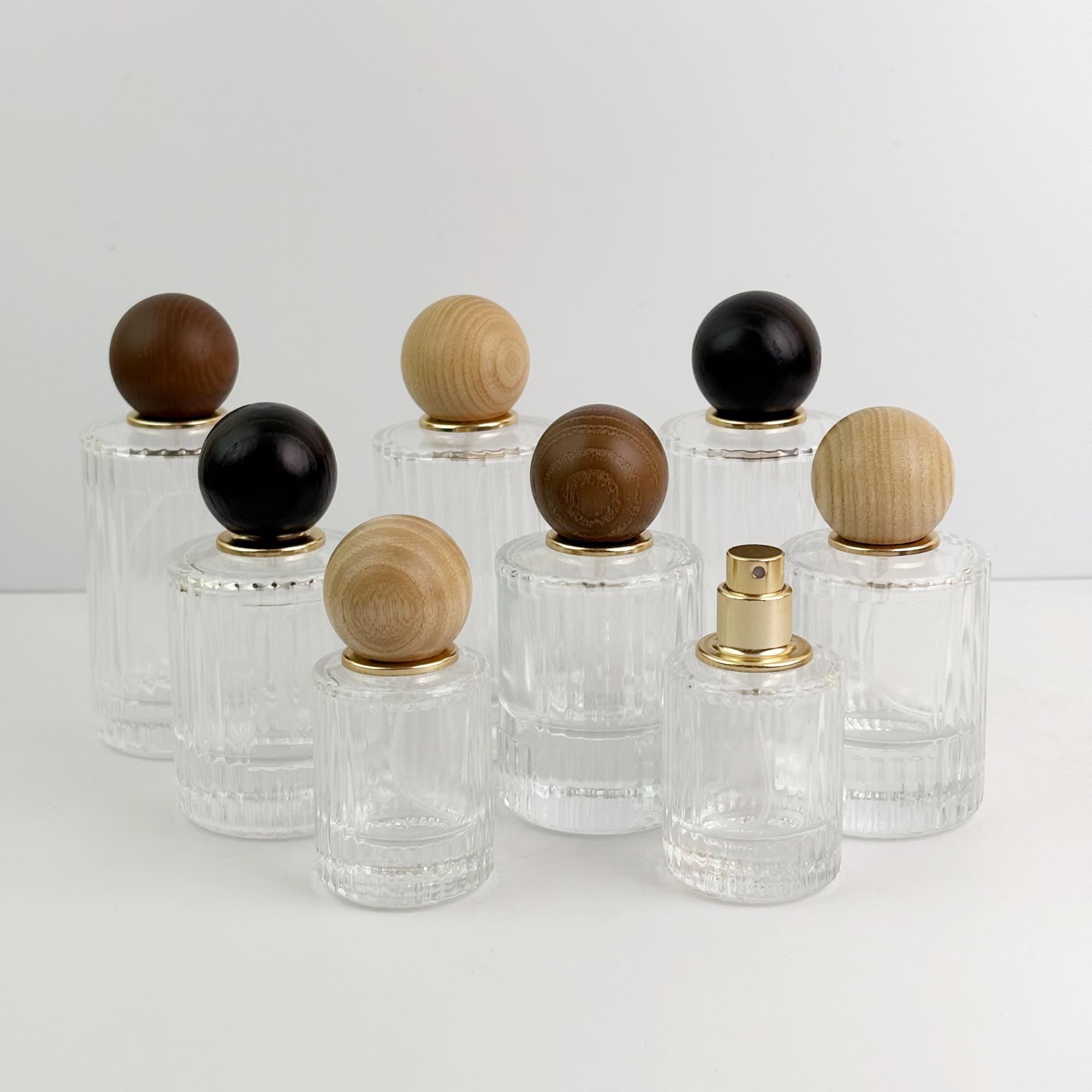 Minimalist Clear Striped Glass Spray Bottle with Wooden Ball Lid