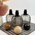 Empty Clear Black Glass Spray Bottles with Wooden Caps