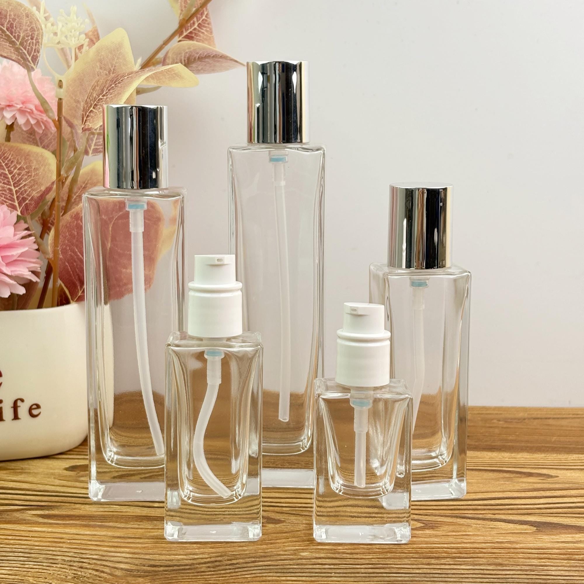 Clear Glass Lotion Bottle and Cream Jar