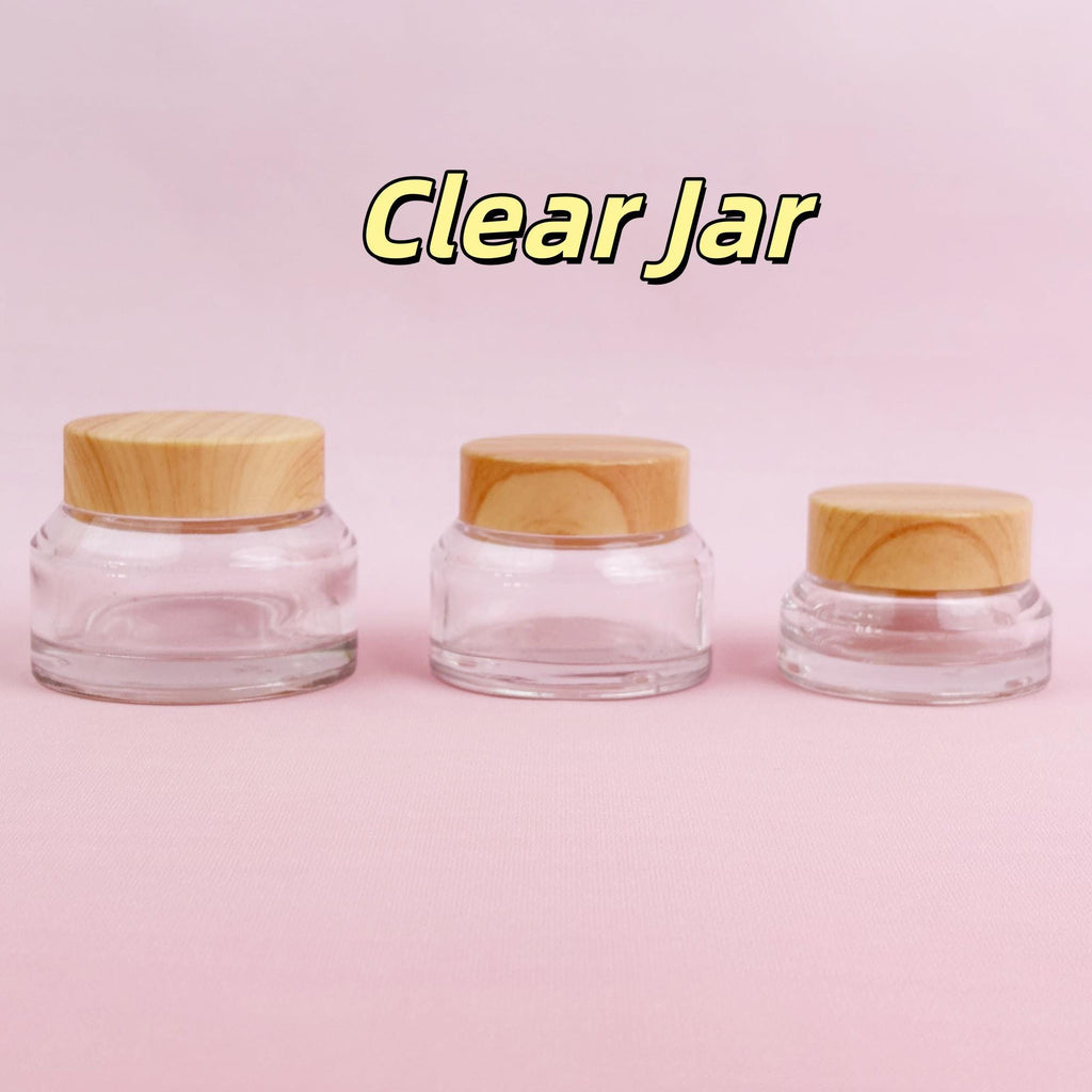 Refillable Glass Cream Jars with Wood-Look Plastic Caps