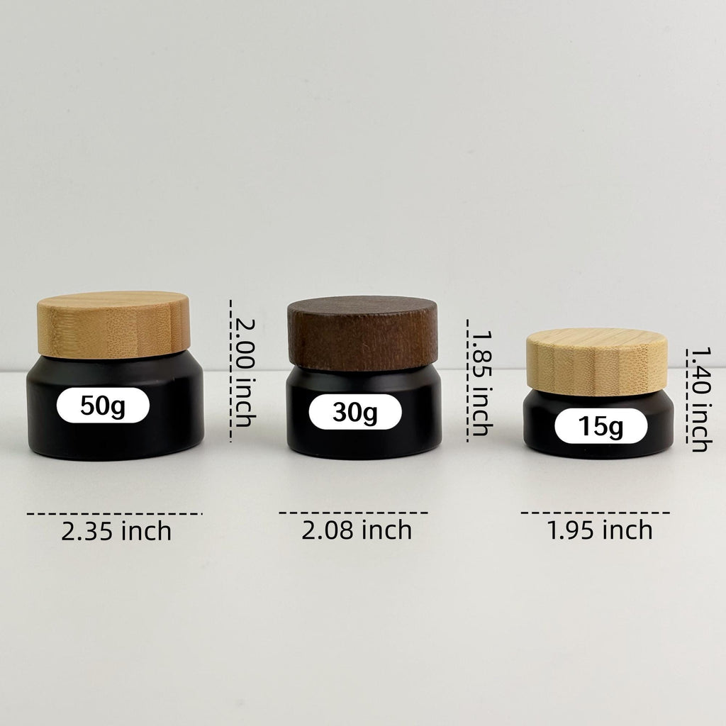 15g 30g 50g Black Matte Glass Cream Jar with Wooden Cap