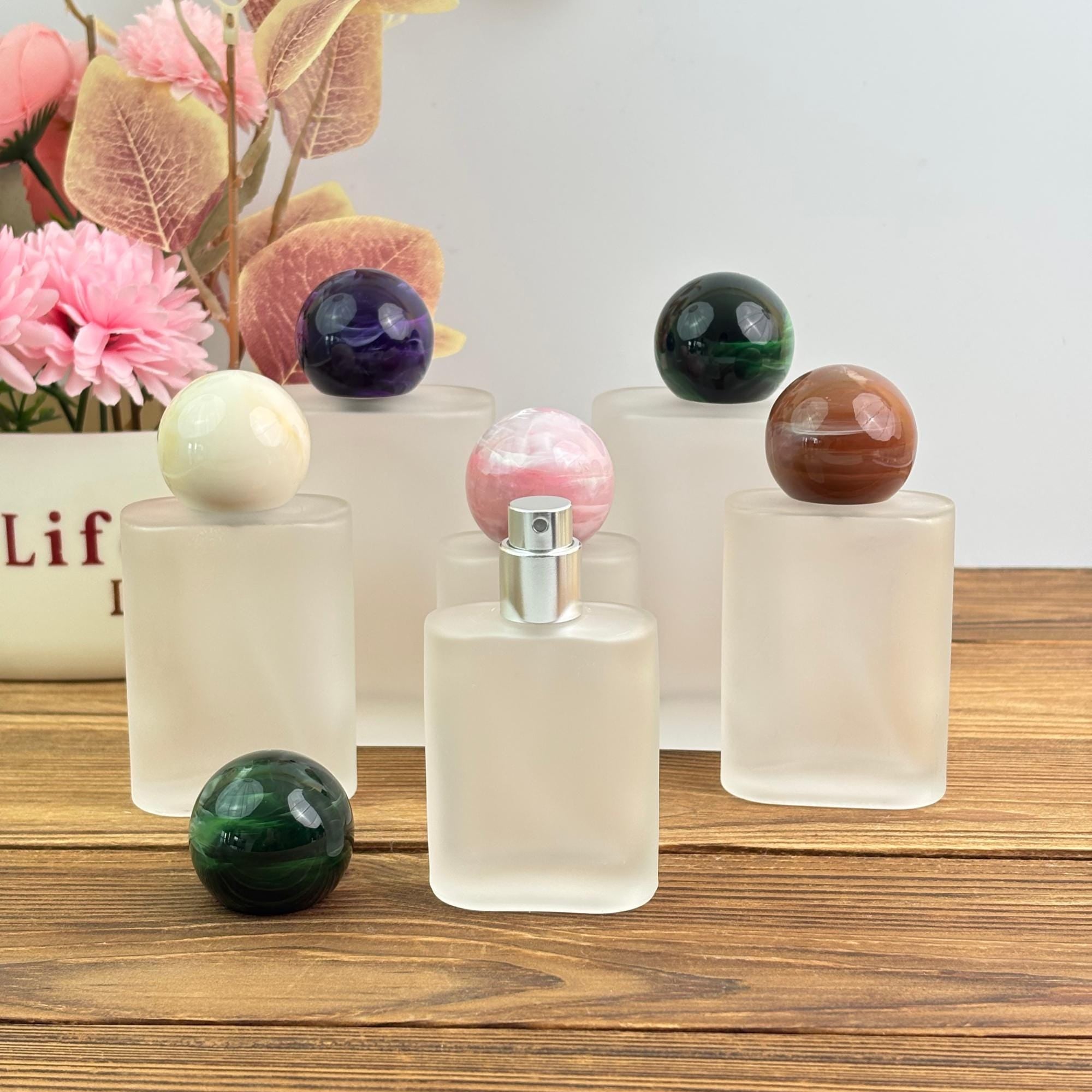 30ml 50ml 100ml Frosted Glass Spray Bottle with Marble Ball Cap