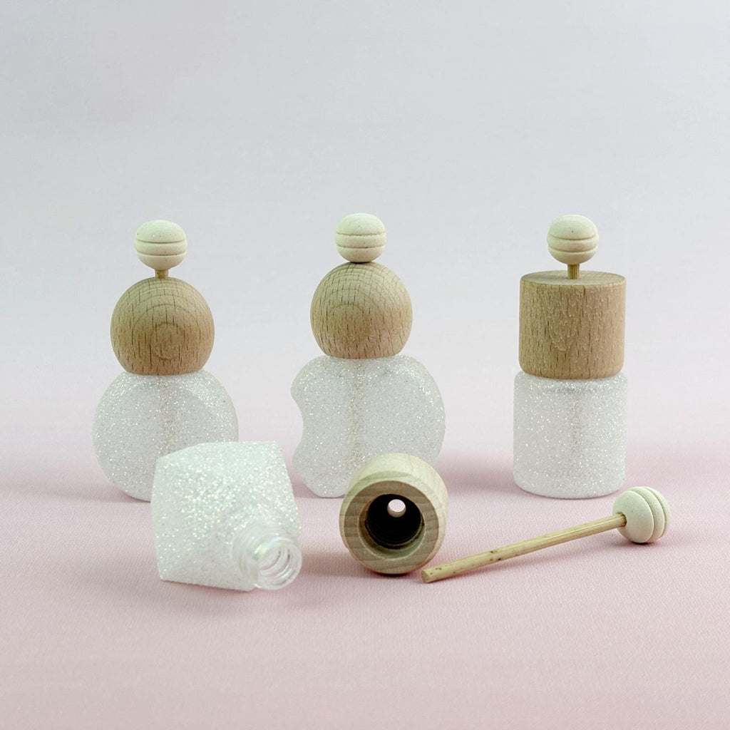 Glittery Glass Reed Diffuser Bottles with Wooden Lid & Bamboo Stick