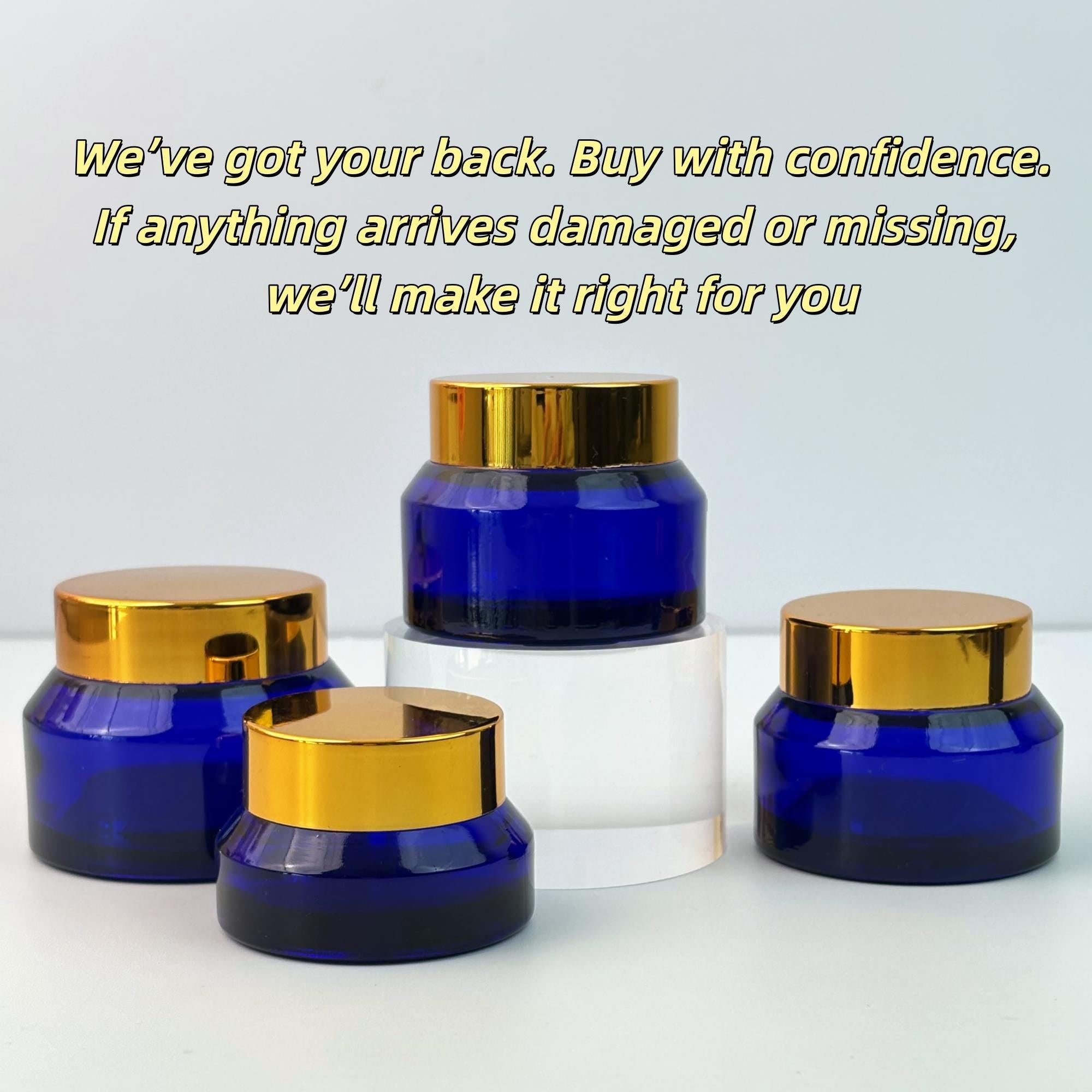 Sapphire Blue Glass Cosmetic Cream Jars with Gold Plastic Cap