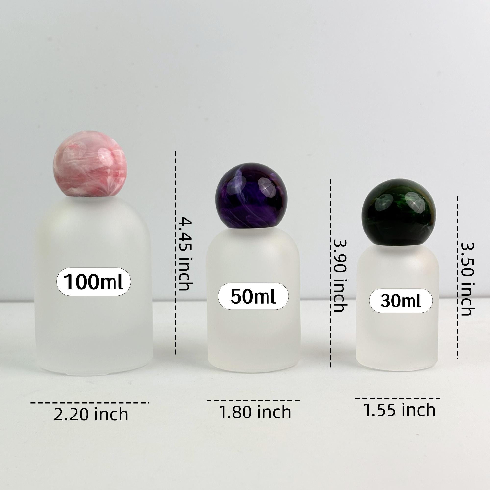 30ml 50ml 100ml Frosted Glass Spray Bottle with Marble-Look Ball Caps