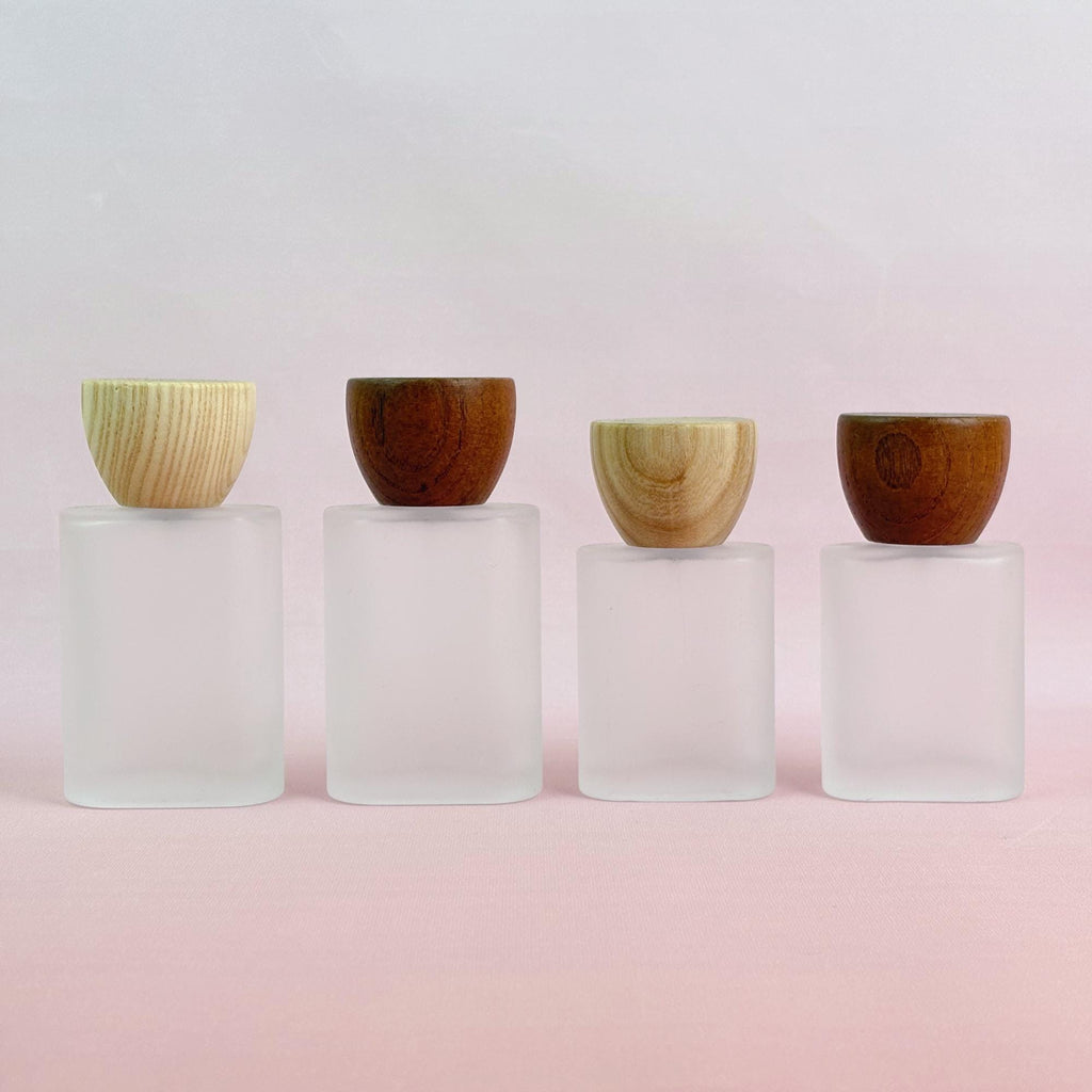 Frosted Glass Fragrance Spray Container with Wooden Cap