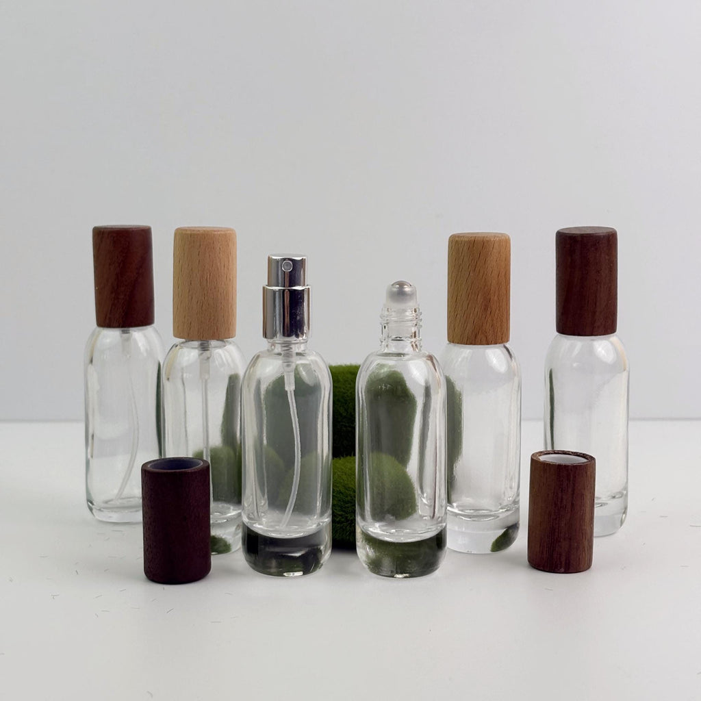 Clear Glass Perfume Bottle with Wood Cap