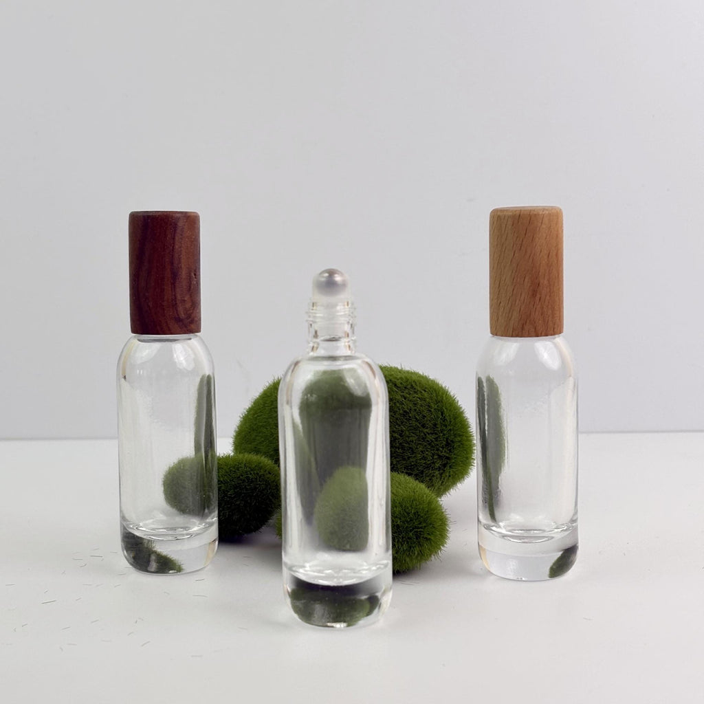 Clear Glass Perfume Bottle with Wood Cap