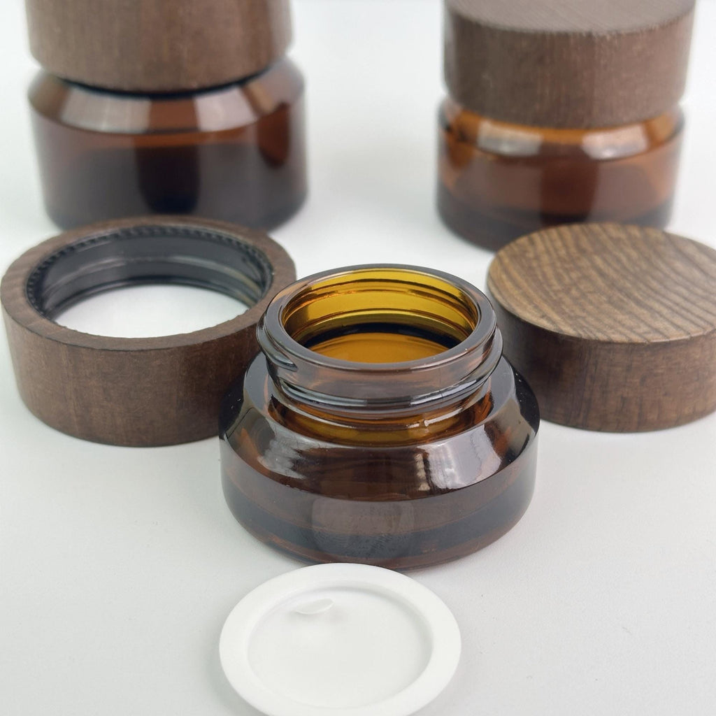 15g 30g 50g Amber Glass Cream Jars with Wood Caps