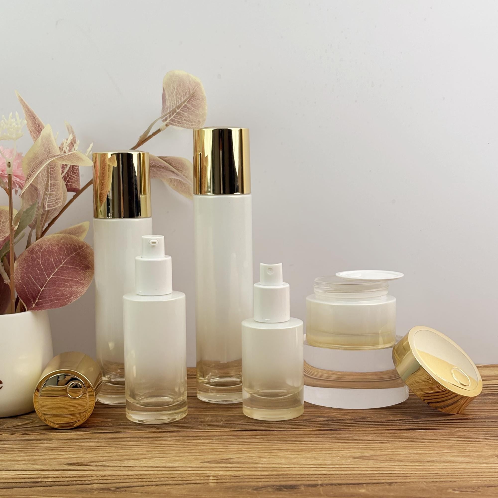 Luxury White Gradient Glass Cosmetic Container