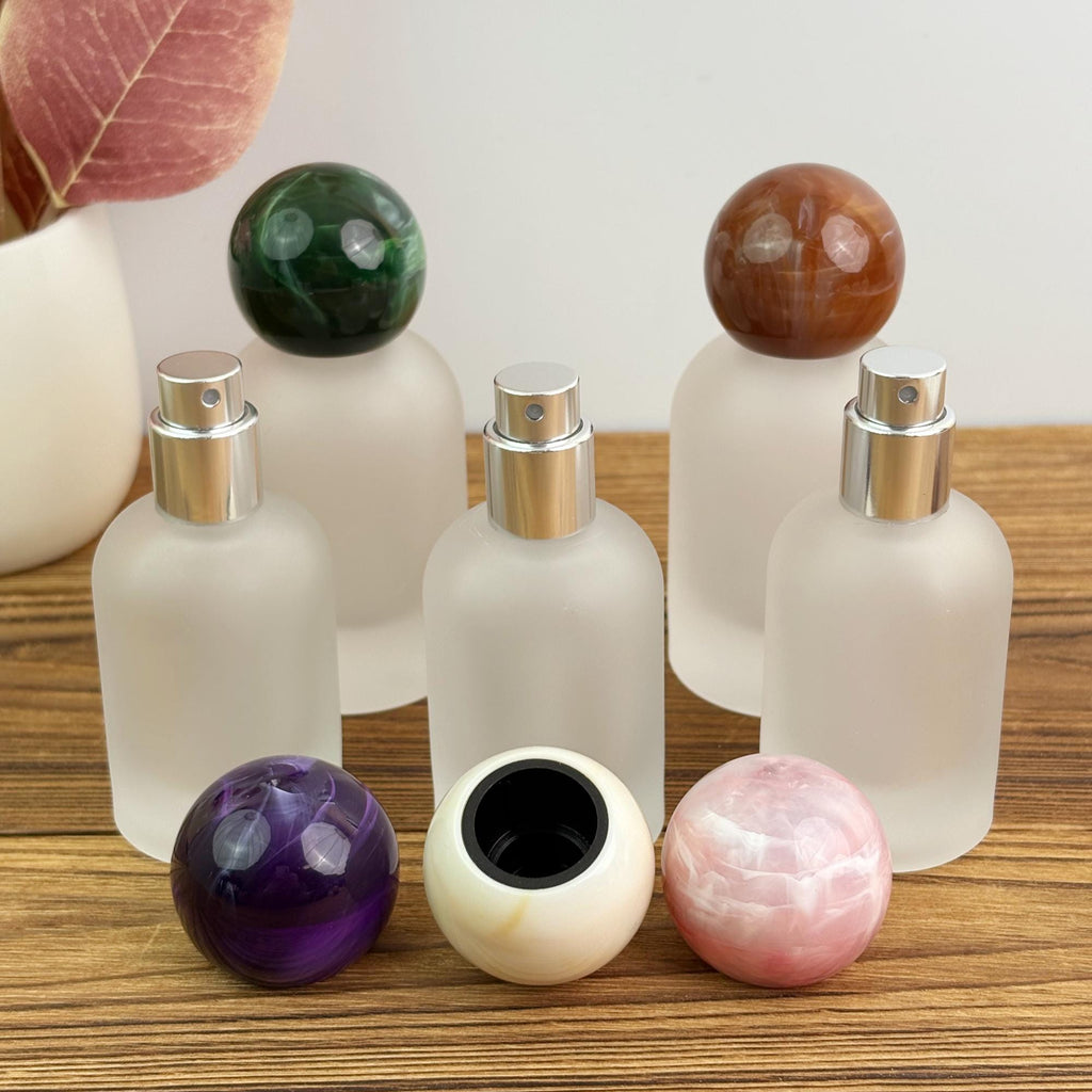 30ml 50ml 100ml Frosted Glass Spray Bottle with Marble-Look Ball Caps
