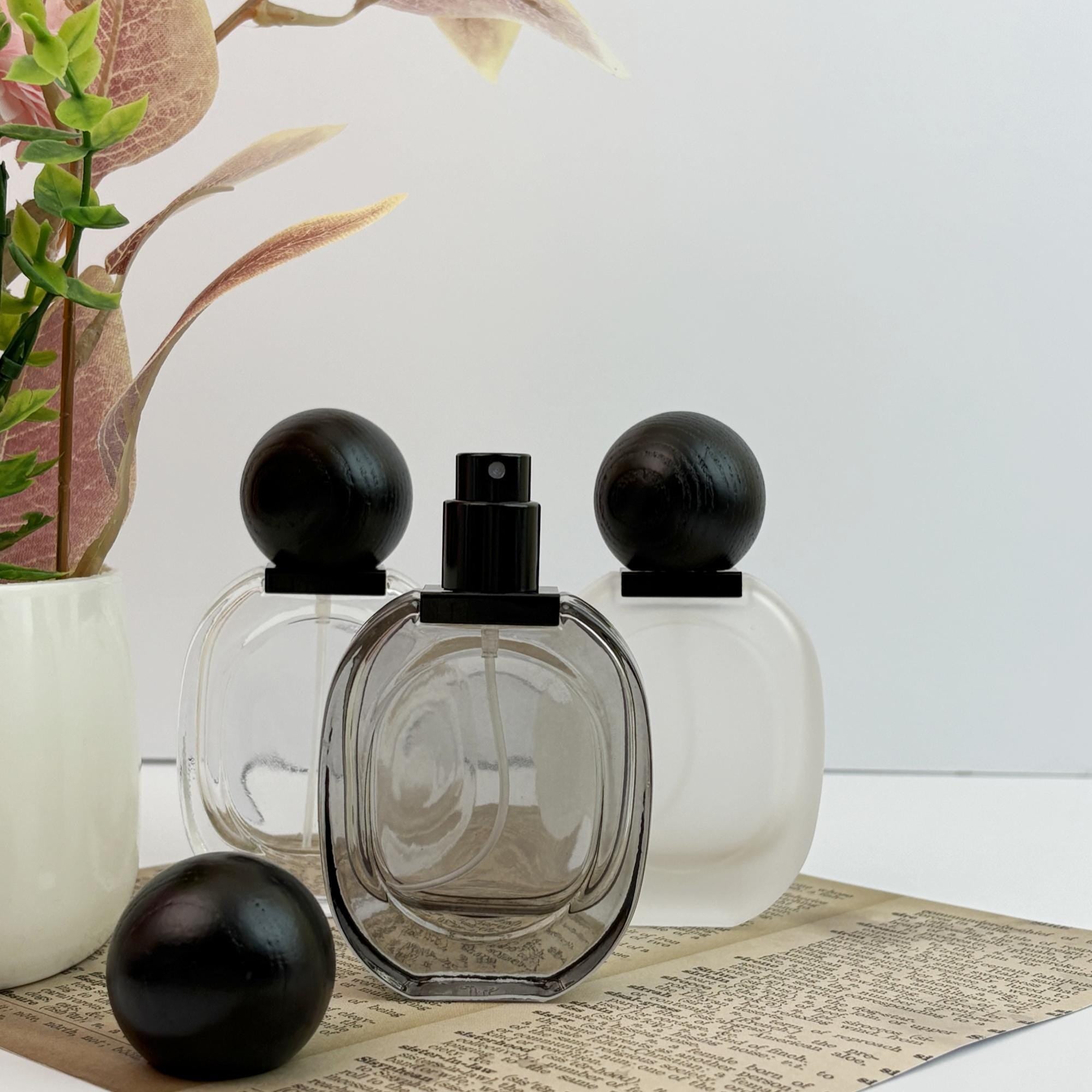 100pcs 30ml Frosted Glass Spray Bottles with Black Wood Lids