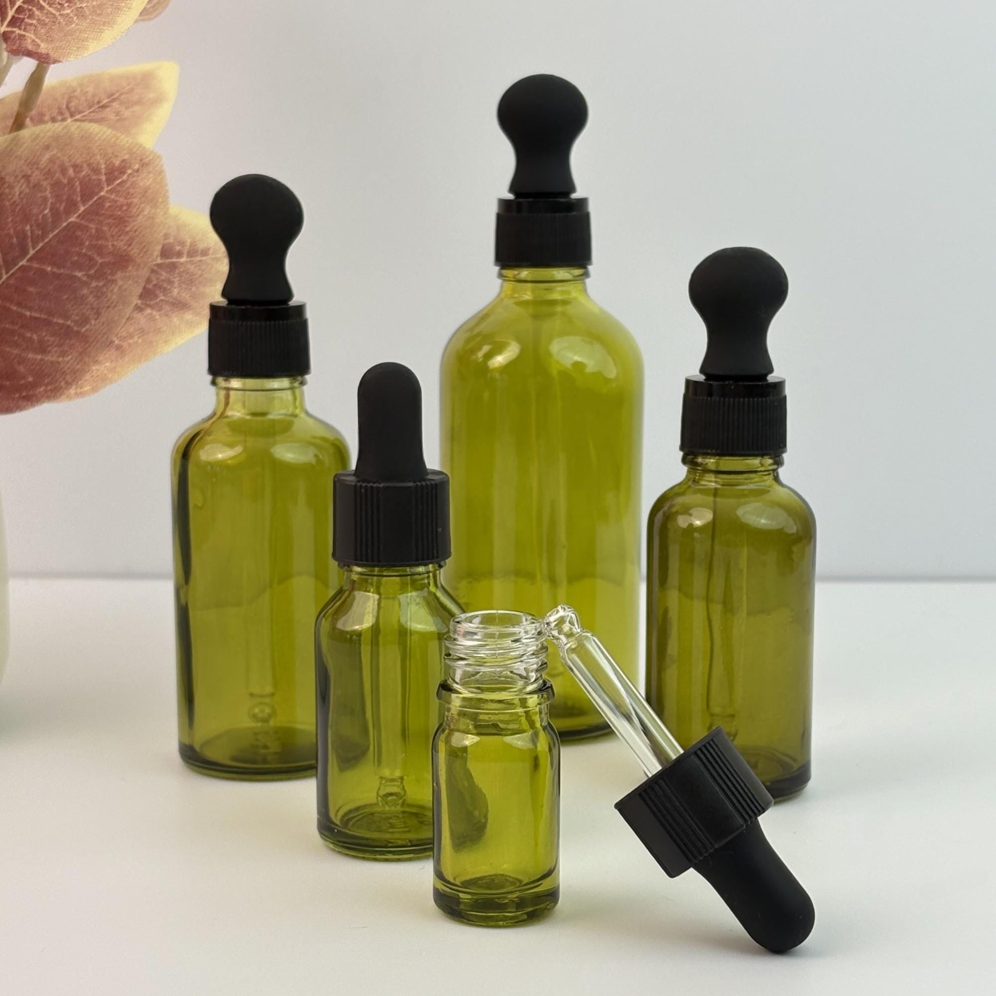 Glass Dropper Bottles with Black Plastic Lid