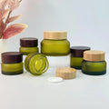 Refillable Frosted Cosmetic Jars with Wood Grain Lid