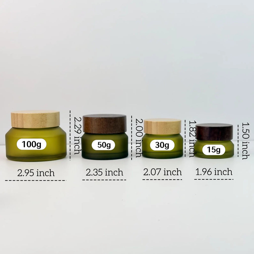 Refillable Frosted Cosmetic Jars with Wood Grain Lid