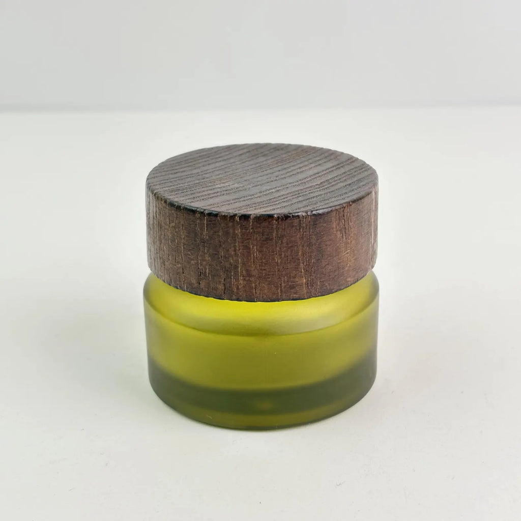 Refillable Frosted Cosmetic Jars with Wood Grain Lid