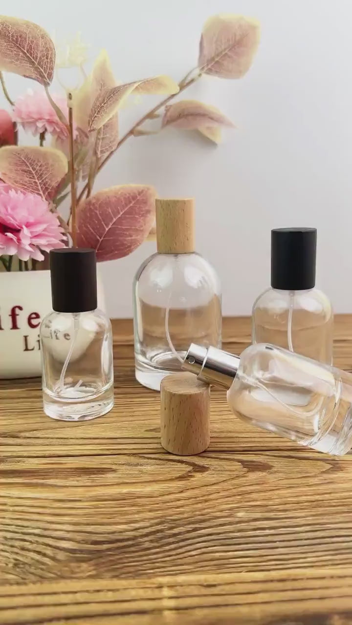 Clear Glass Perfume Spray Bottle with Wooden Cap