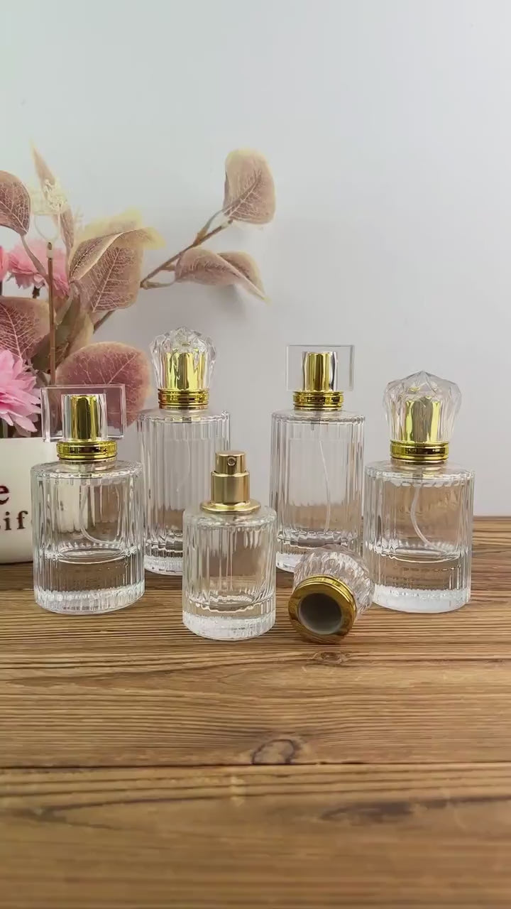 Vintage Ribbed Perfume Bottle with Gold Atomizer