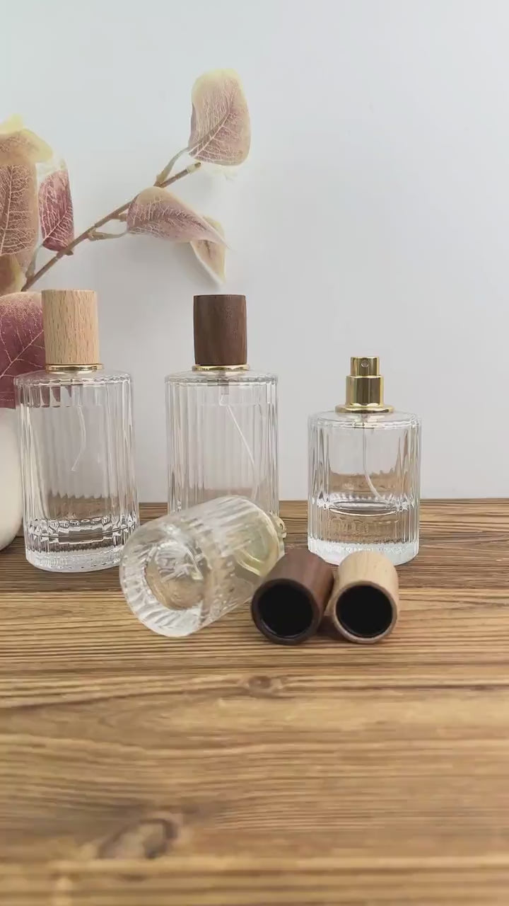 Refillable Glass Perfume Bottle with Wooden Cap