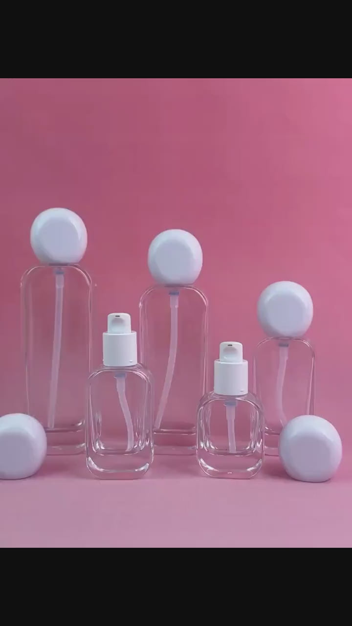 Luxury White Round Cap Clear Glass Lotion Pump Bottles