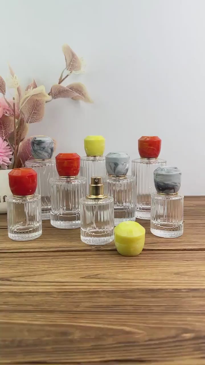 30ml 50ml 100ml Ribbed Clear Glass Spray Bottles with Color Resin Cap
