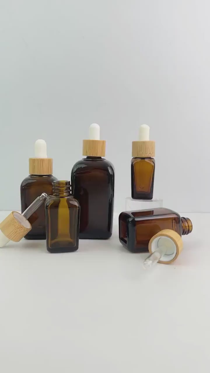 Amber Glass Dropper Bottle with Bamboo Cap