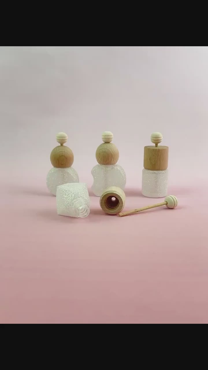 Glittery Glass Reed Diffuser Bottles with Wooden Lid & Bamboo Stick