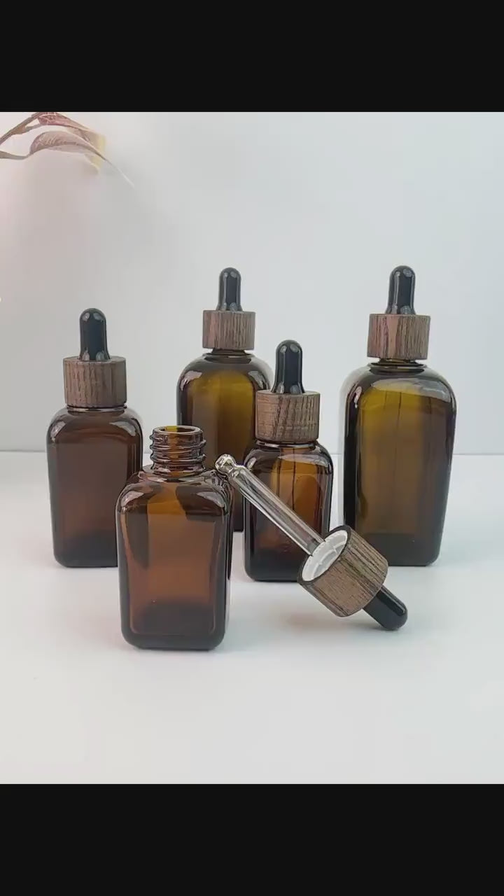 Amber Glass Square Dropper Bottles