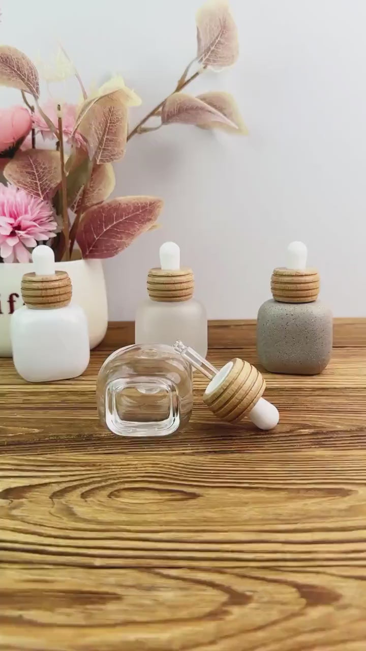30ml Square Glass Dropper Bottle with Wood Cap