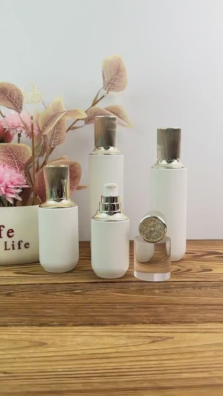 Luxury White Glass Lotion Pump Bottle