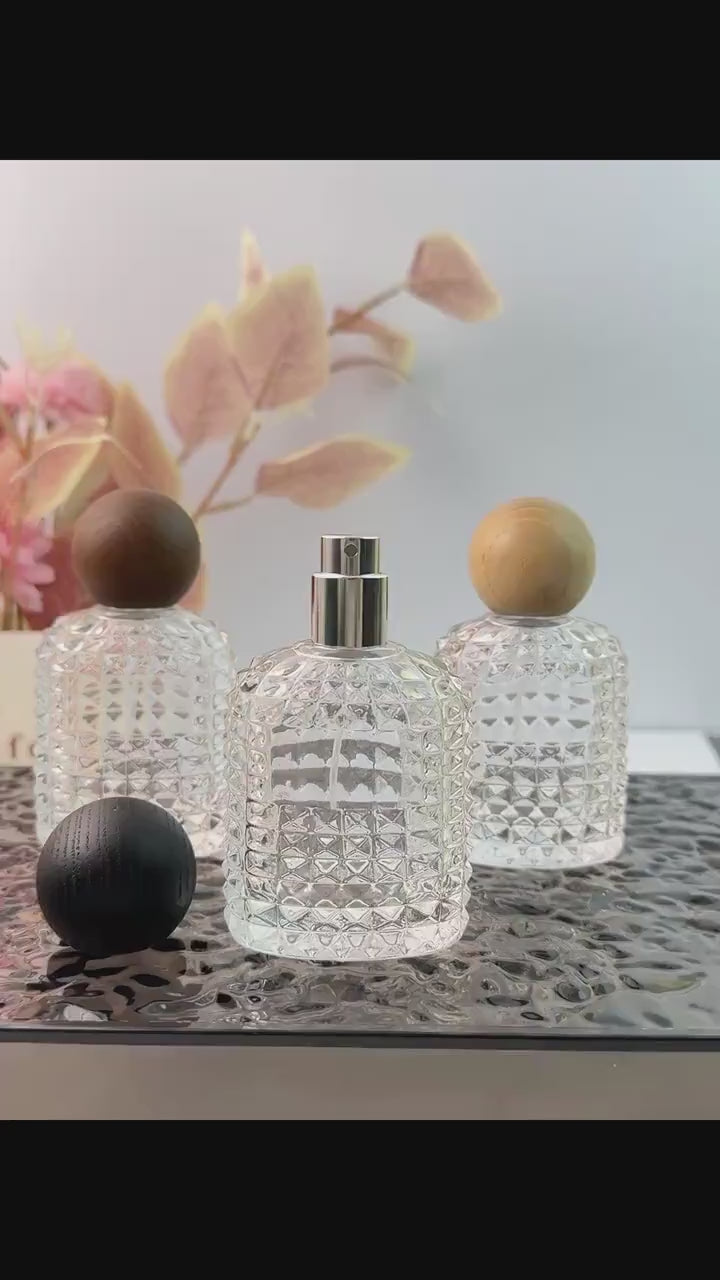 30ml 50ml 100ml Textured Glass Spray Bottle with Wooden Caps