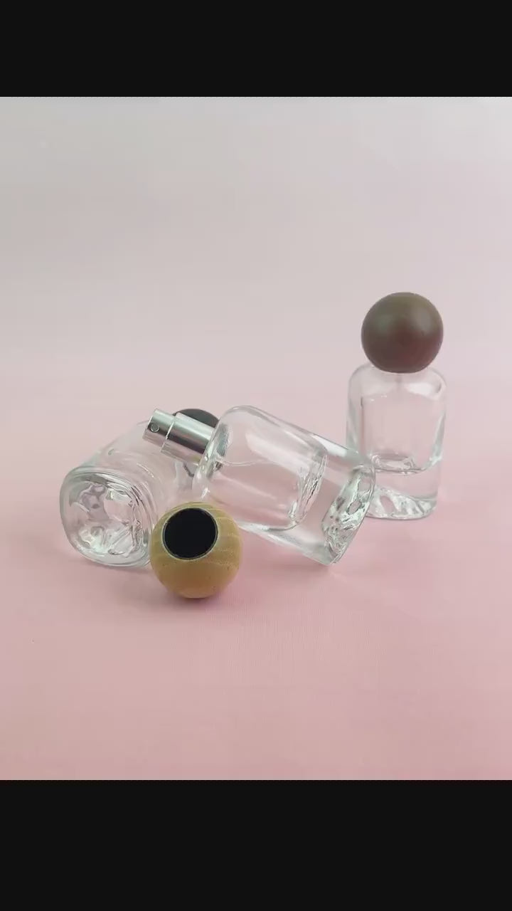 30ml Luxury Clear Glass Spray Bottles with Wooden Cap