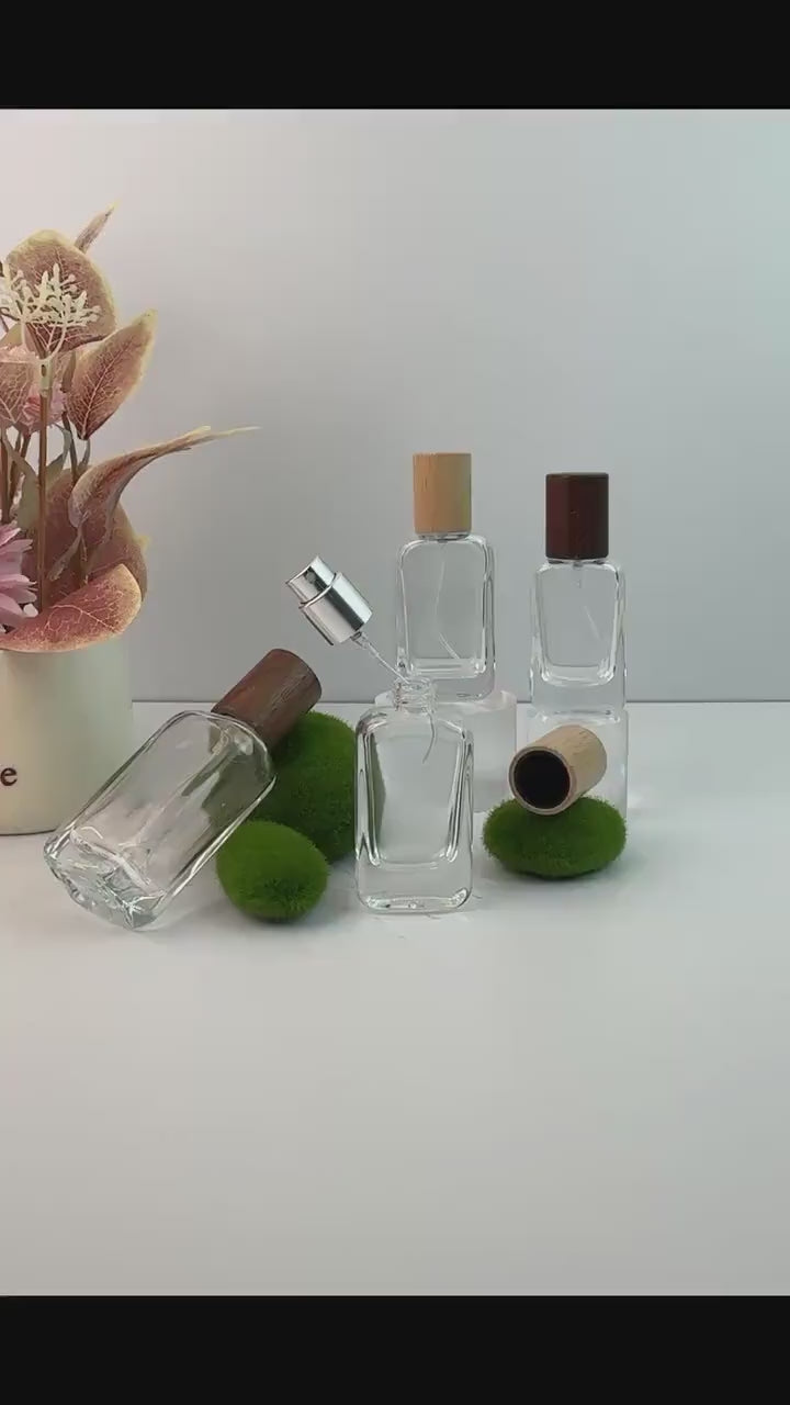Perfume Glass Spray Bottles with Wood Cap