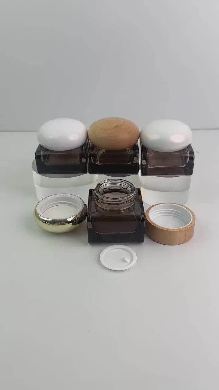 Square Glass Cream Jars with Multiple Cap