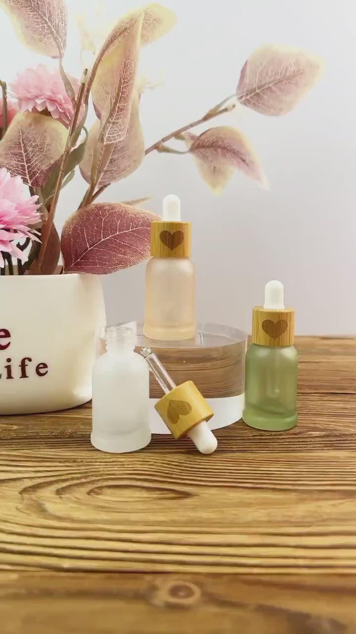 8ml Glass Dropper Bottles with Heart Bamboo Cap