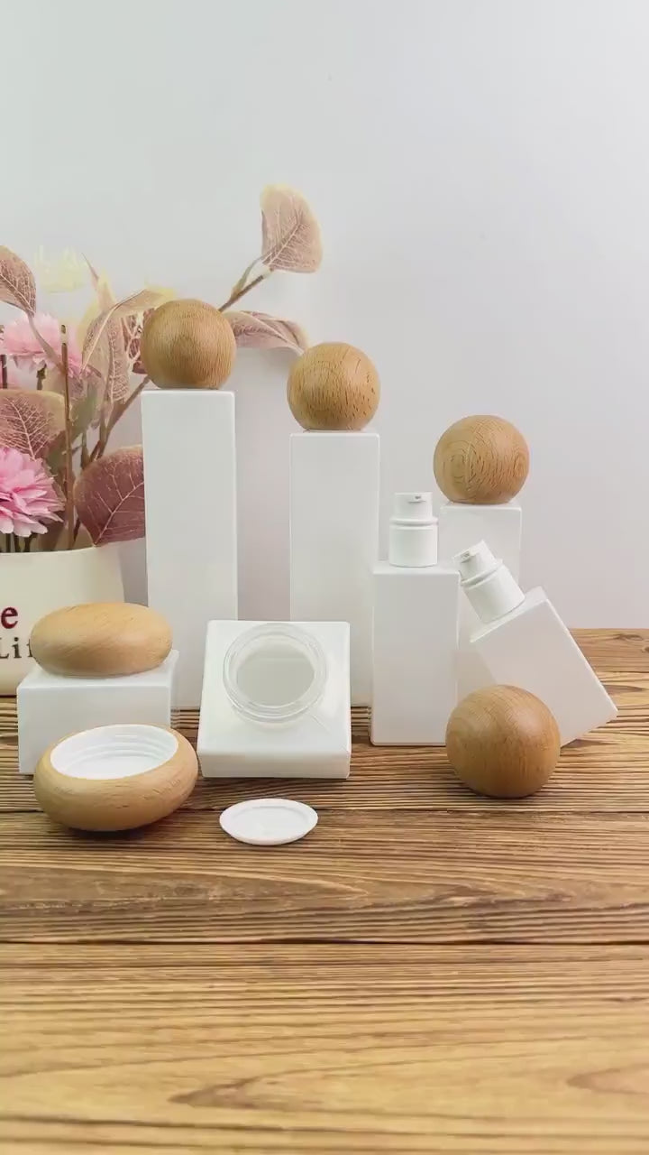 White Glass Lotion Bottle and Cream Jar