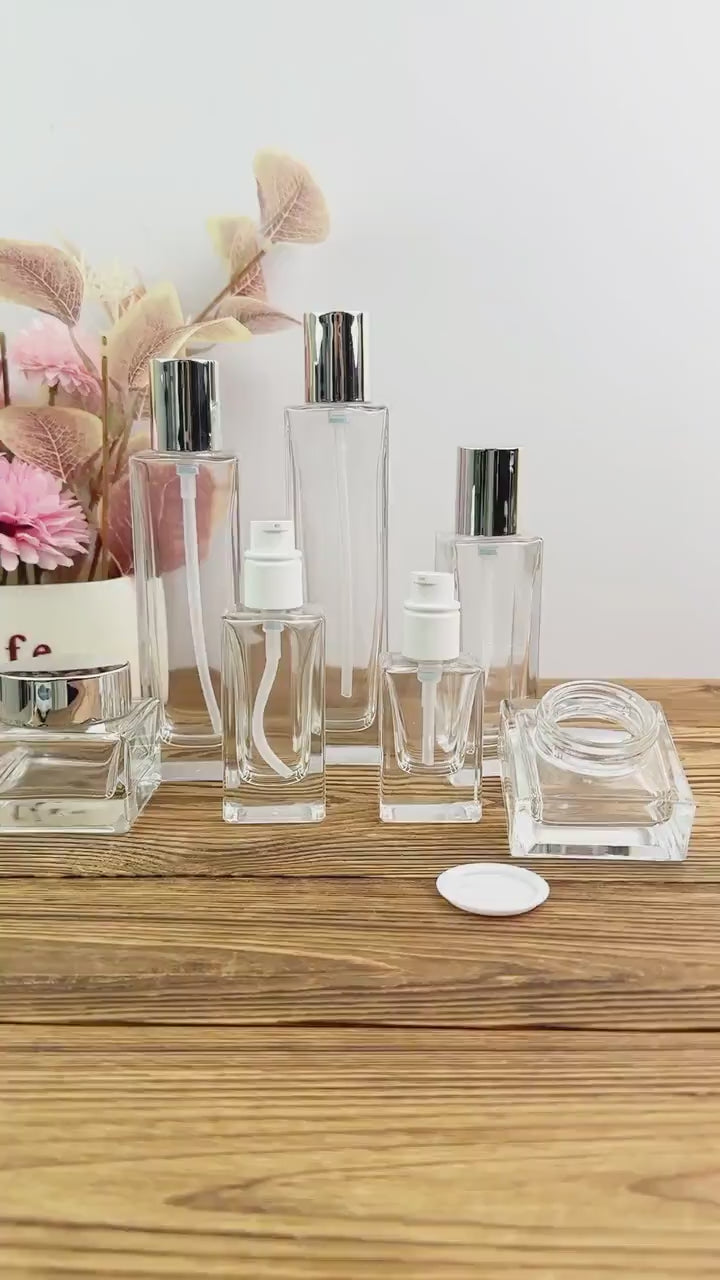 Clear Glass Lotion Bottle and Cream Jar
