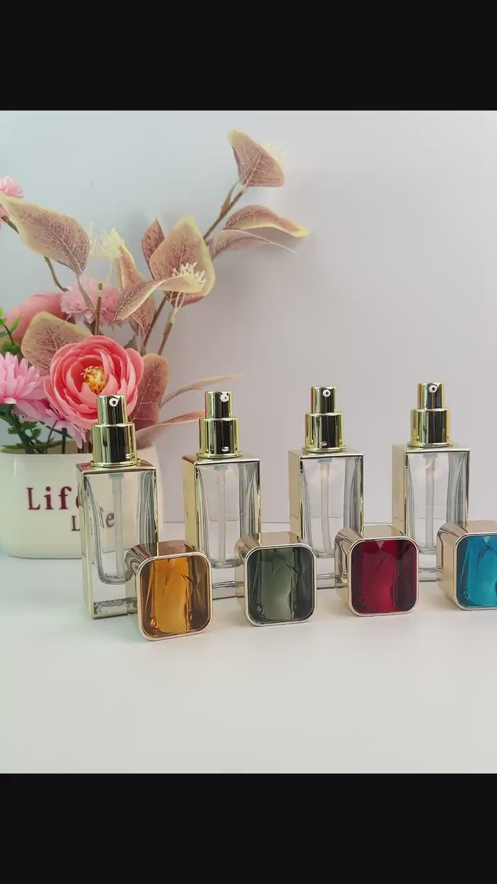 Gilded-Accent Square Glass Lotion Bottles