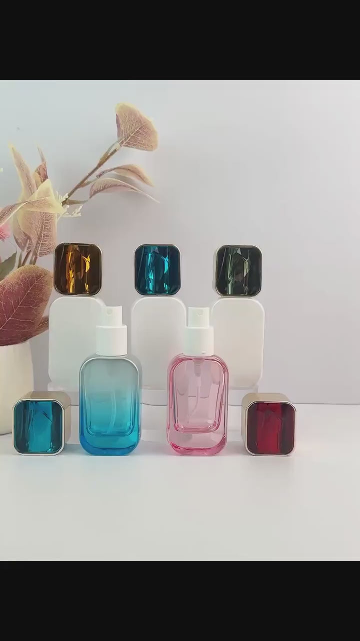 Faceted Gem-Cap Square Glass Spray Bottles