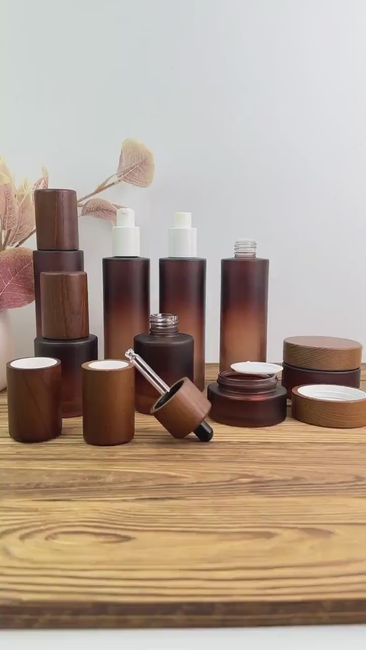Empty Amber Frosted Glass Cosmetic Packaging