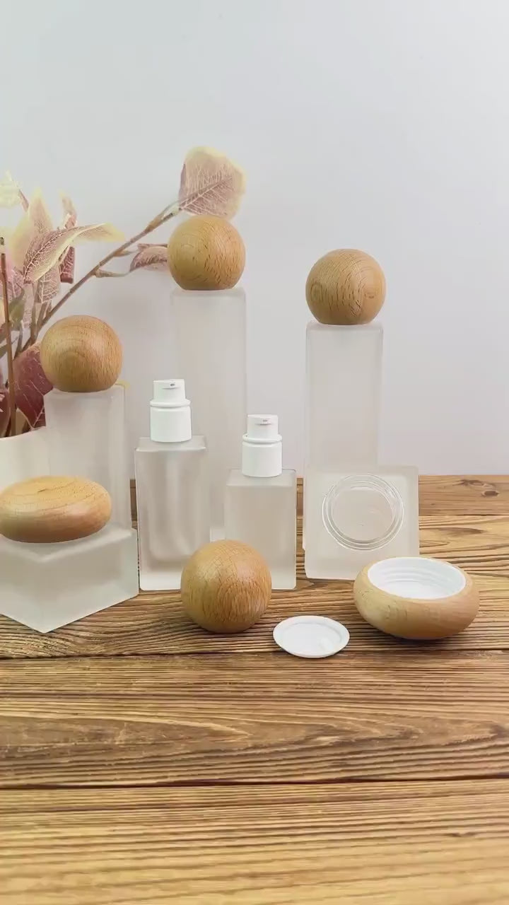 Frosted Glass Lotion Bottle and Cream Jar