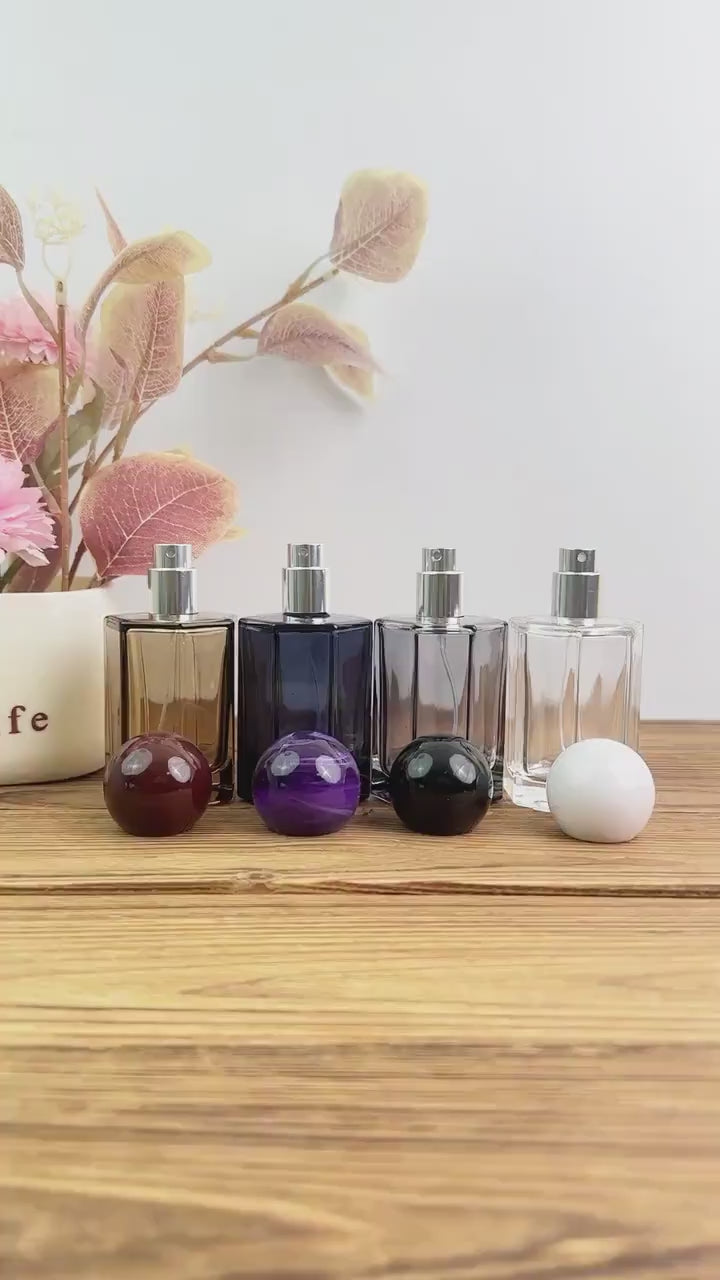 50ml Minimalist Glass Perfume Spray Bottle with Color Ball Cap