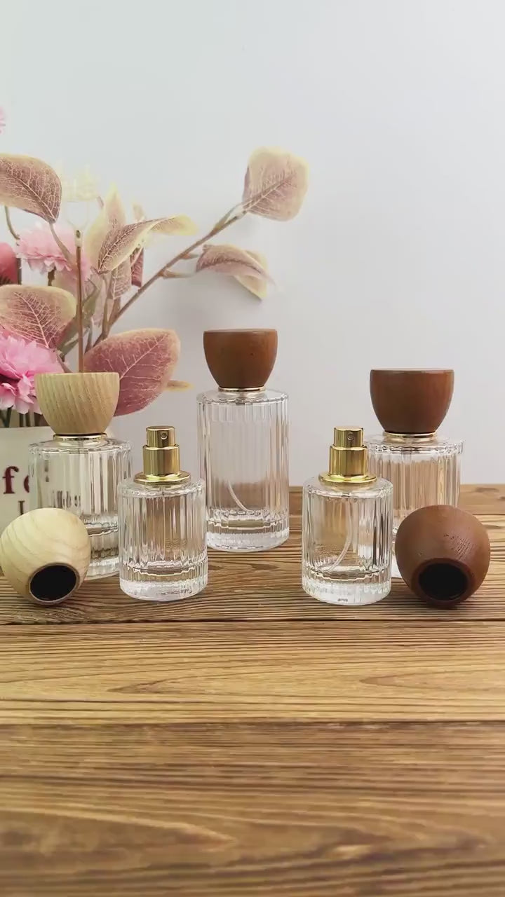 Clear Glass Perfume Spray Bottle with Wooden Cap