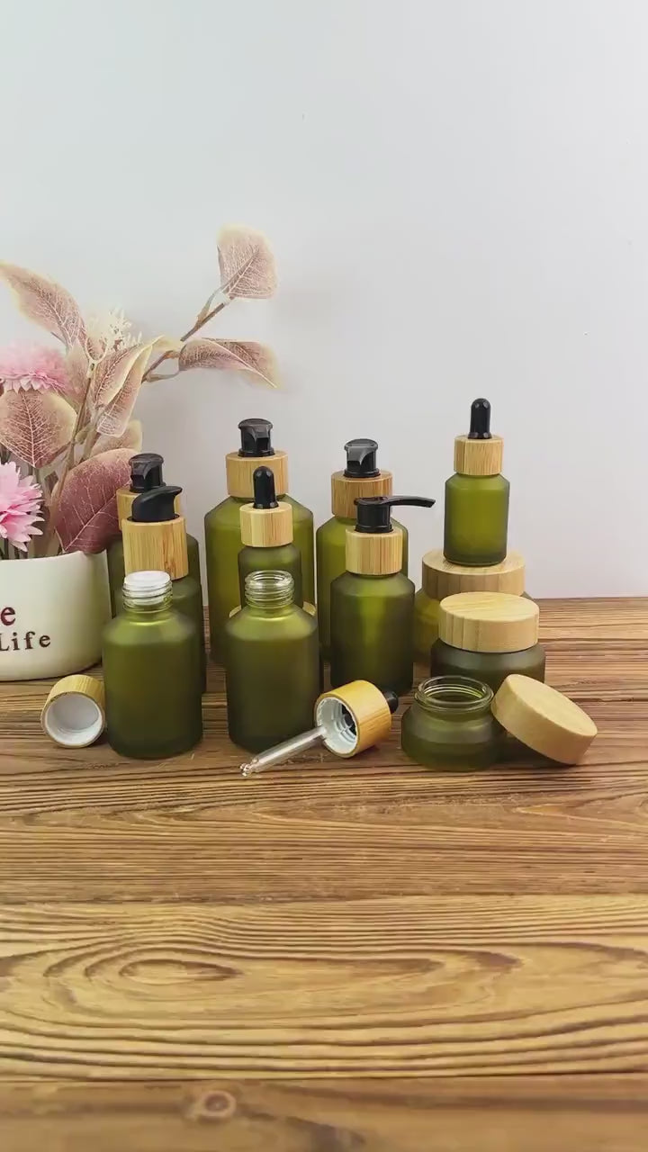 Green Glass Cosmetic Bottles and Jars