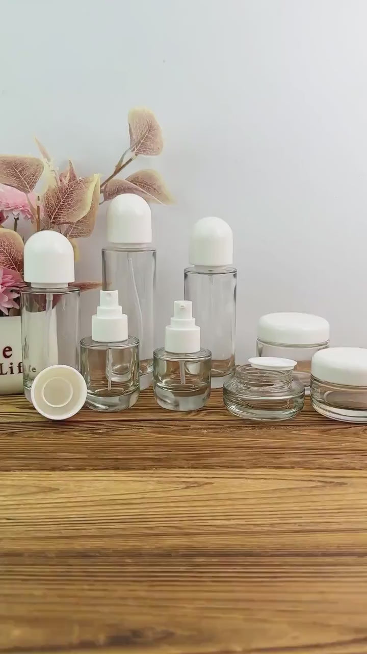 Minimalist Glass Clear Spray Bottle and Cream Jar