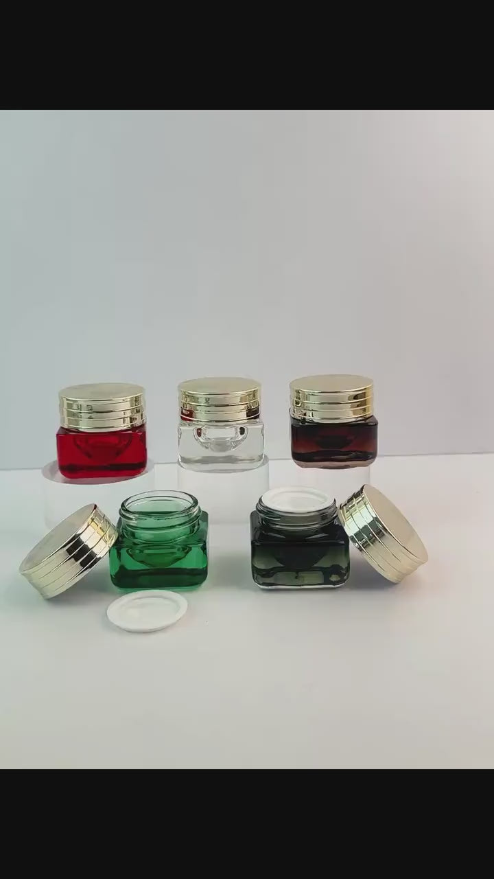 15g Luxury Square Glass Cream Jars with Shiny Gold Caps