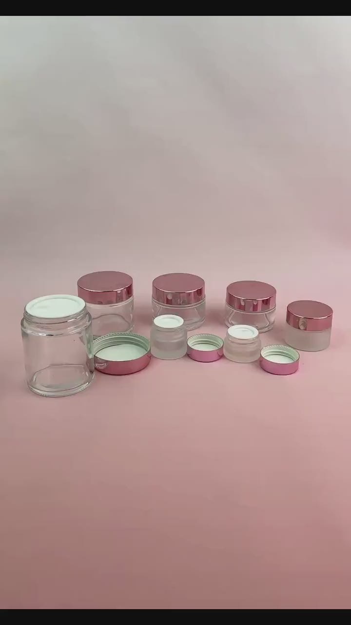 Glass Cream Jars with Rose Gold Plastic Caps