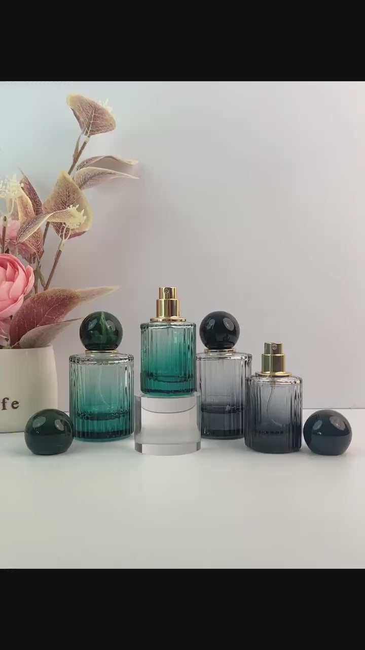 Ribbed Gradient Glass Perfume Spray Bottle with Gold Pump